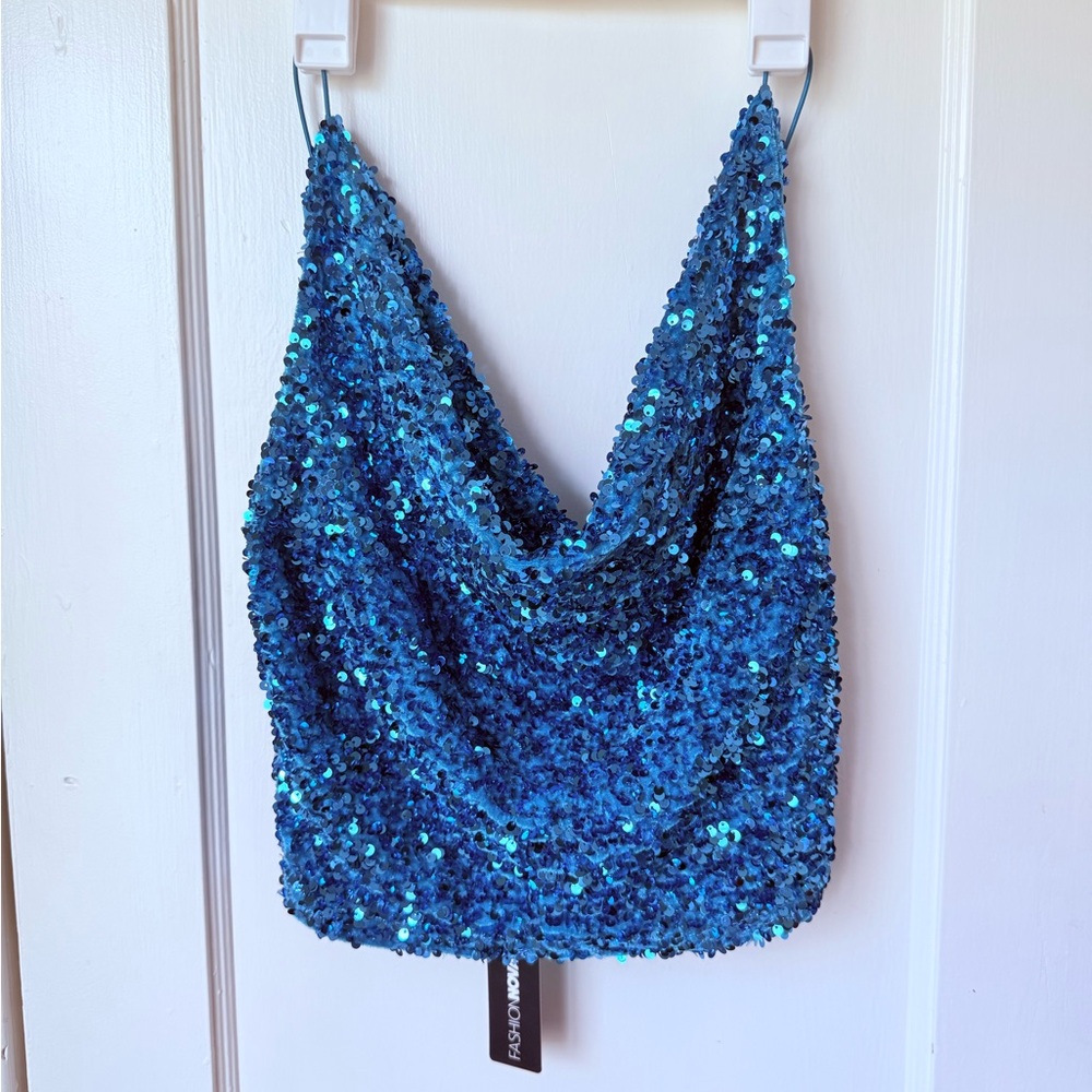 Fashion Nova blue sequence top